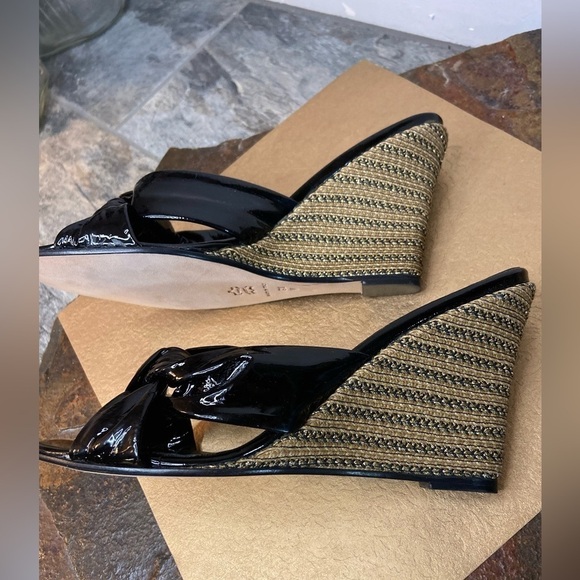 Eric Javits~Real Patent Leather Knotted Slip-On Wedge Sandals~Size 9 1/2 M - Picture 6 of 13